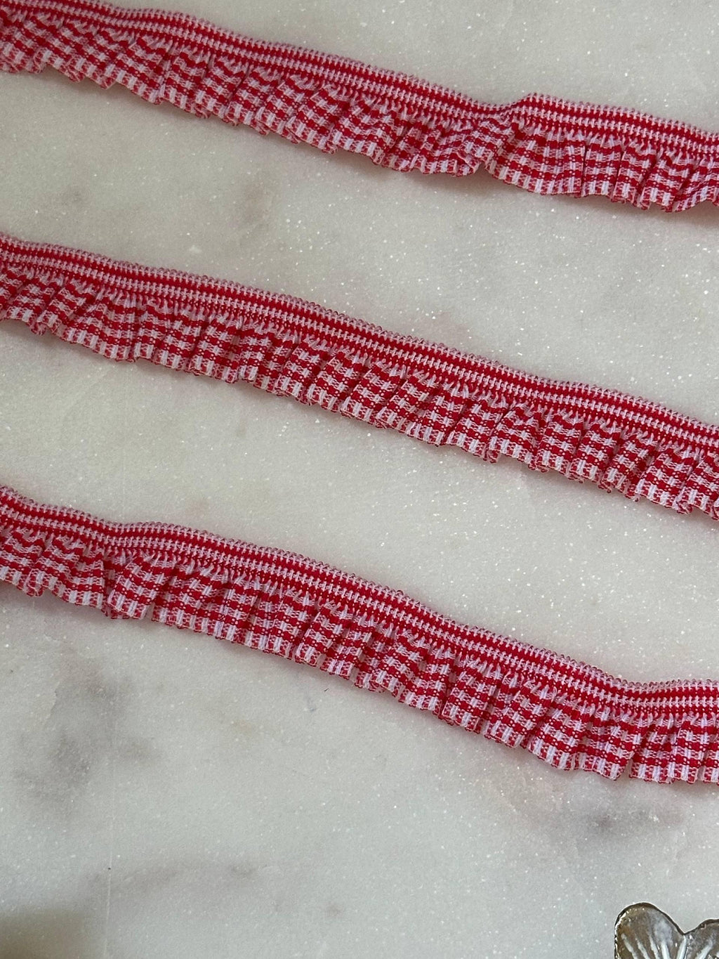 Soft Red White Gingham Plaid Gathered Elastic Trim by the Yard, Ruffled Ribbon for Doll Clothes & Headbands, 0.75", Retail Wholesale Bulk