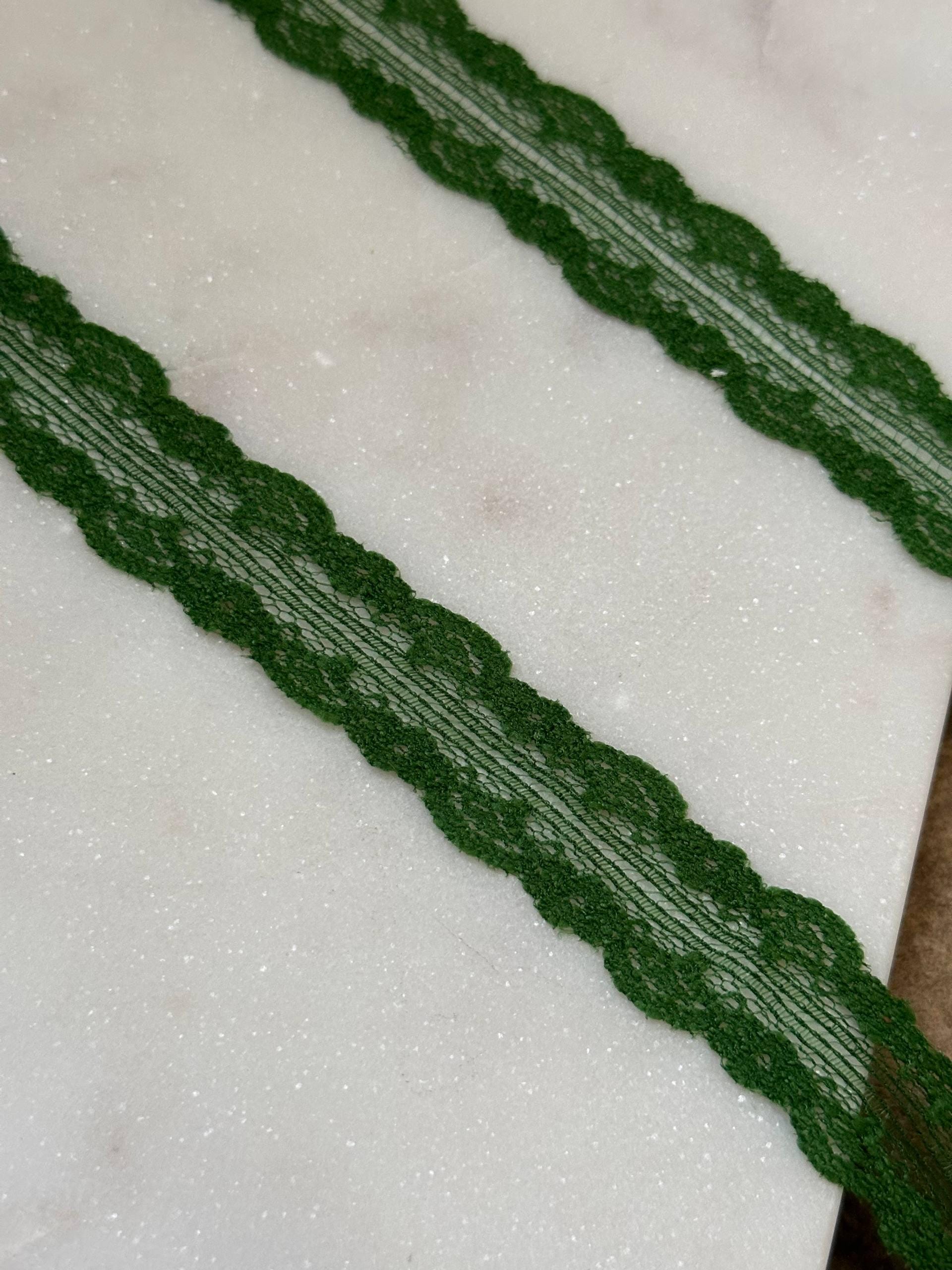 Forest Christmas Green Splitable Non-Stretch Lace Trim by the Yard, Dual Edge Narrow Ribbon for Crafts, 0.75", Retail Wholesale Bulk