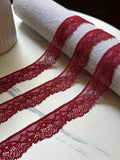 Soft Crimson Wine Floral Stretch Eyelash Lace Trim by the Yard, Narrow Scalloped Elastic Ribbon for Crafts, 1", Retail Wholesale Bulk