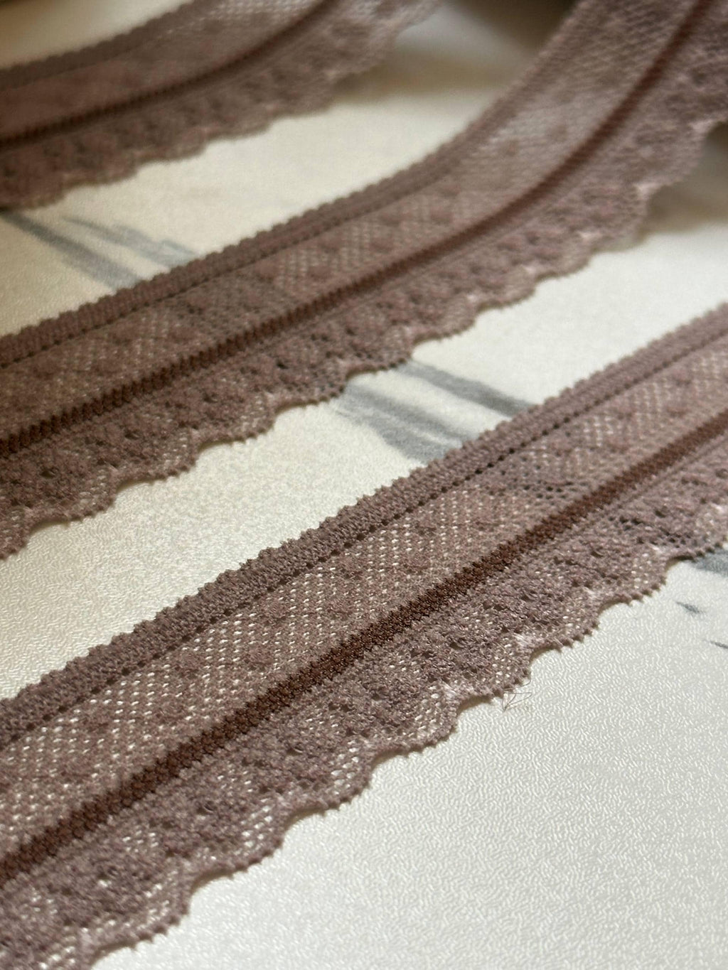 Soft Two Tone Milk Tea Mocha Brown Stretch Lace Trim by the Yard, Scalloped Elastic Ribbon for Coquette Crafts, 1", Retail Wholesale Bulk