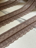 Soft Two Tone Milk Tea Mocha Brown Stretch Lace Trim by the Yard, Scalloped Elastic Ribbon for Coquette Crafts, 1", Retail Wholesale Bulk