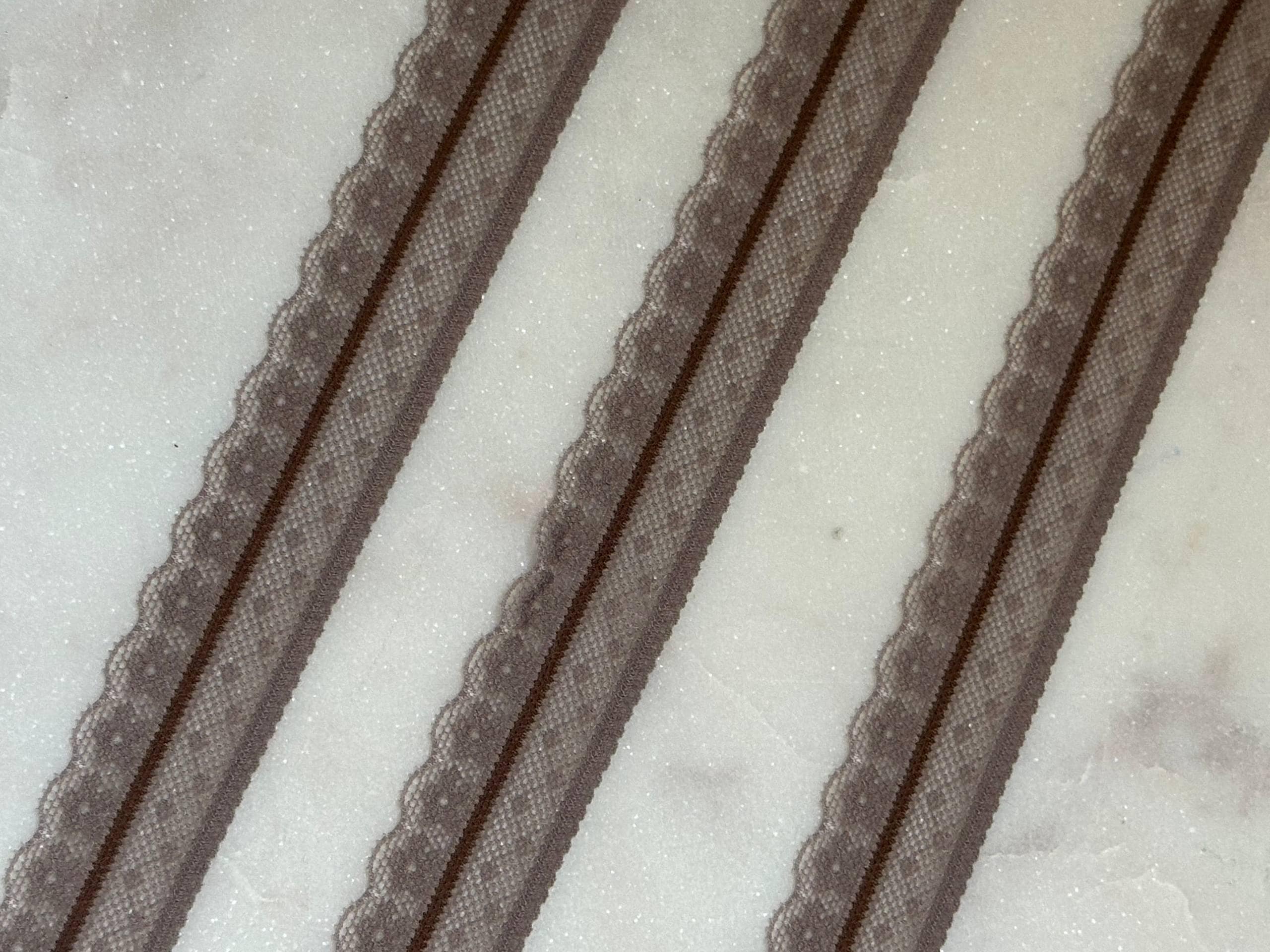 Soft Two Tone Milk Tea Mocha Brown Stretch Lace Trim by the Yard, Scalloped Elastic Ribbon for Coquette Crafts, 1", Retail Wholesale Bulk