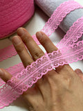 Structured Bubblegum Pink Splitable Non-Stretch Lace Trim by the Yard, Dual Edge Narrow Ribbon for Crafts, 1", Retail Wholesale Bulk