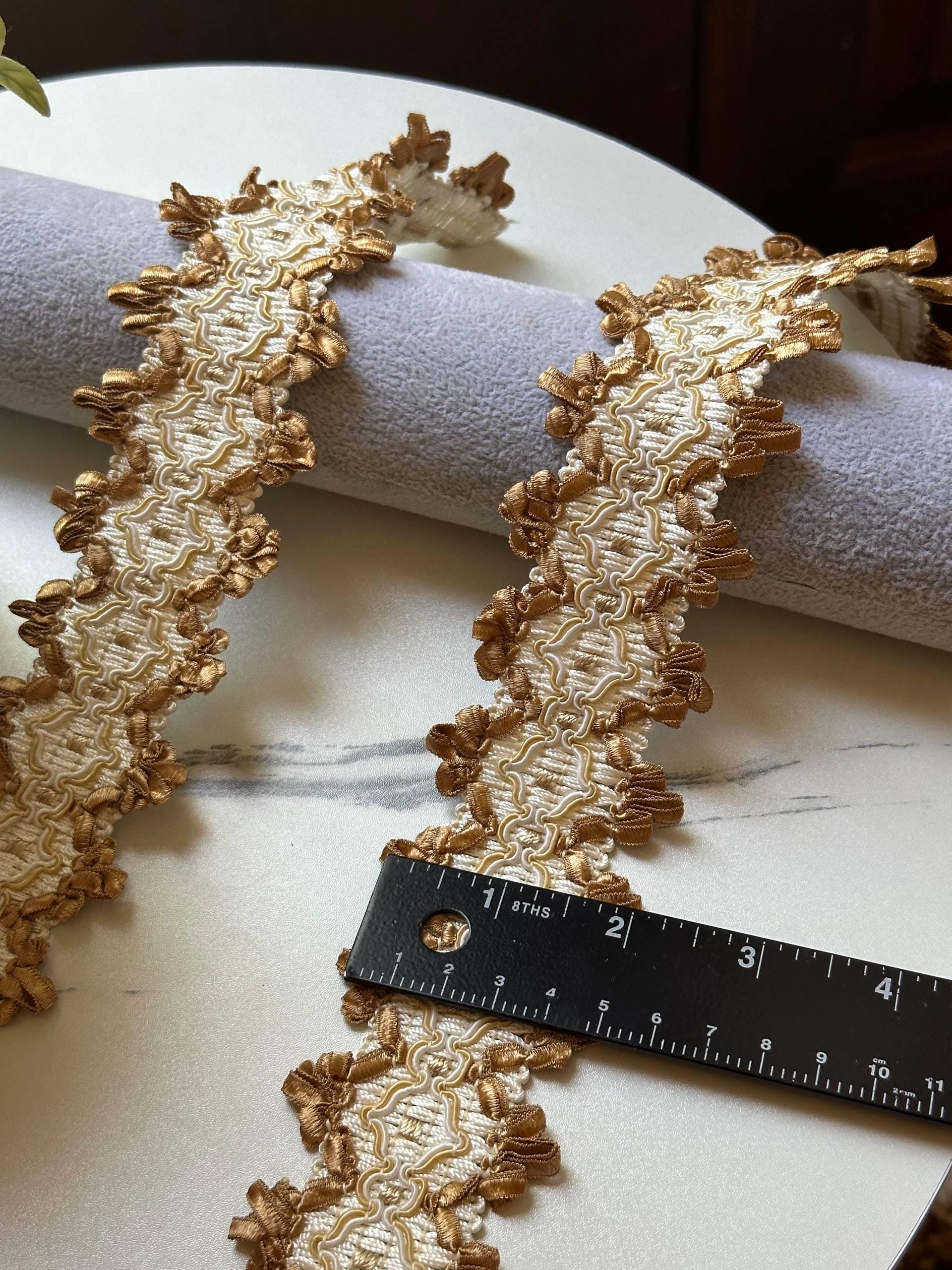Luxury Gold Ivory Baroque Braided Jacquard Trim by the Yard, Royal Crown Scalloped Ribbon for Crafts, 1.5", Retail Wholesale Bulk