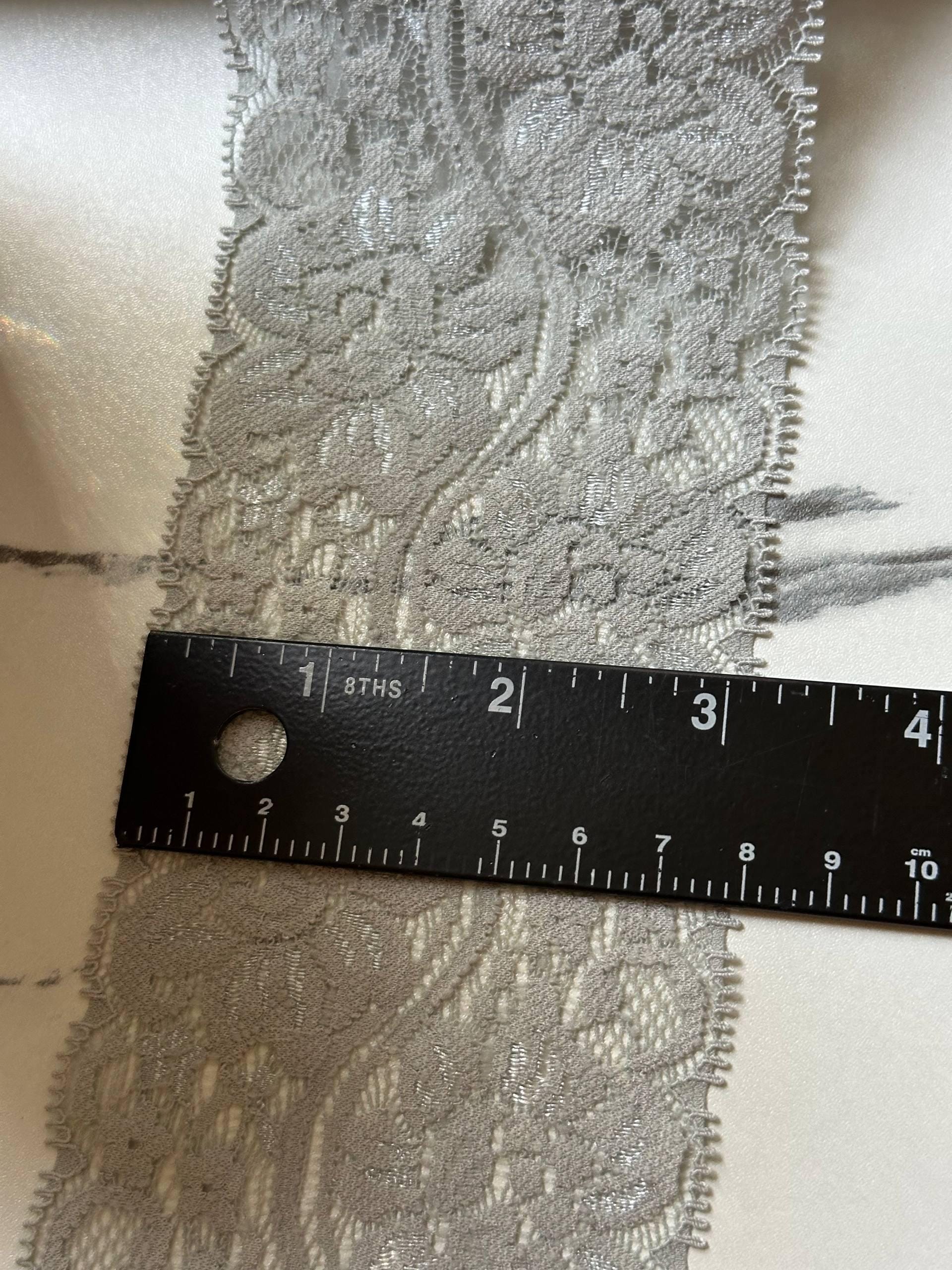 Dusty Slate Blue Grey Floral Micro Eyelash Slight Stretch Lace Trim by the Yard, Wide Scalloped Elastic Ribbon, 3", Retail Wholesale Bulk