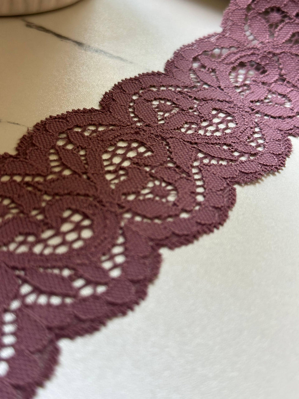 Dusty Plum Rose Floral Eyelash Slight Stretch Lace Trim by the Yard, Structured Elastic Ribbon for Crafts, 2.1", Retail Wholesale Bulk
