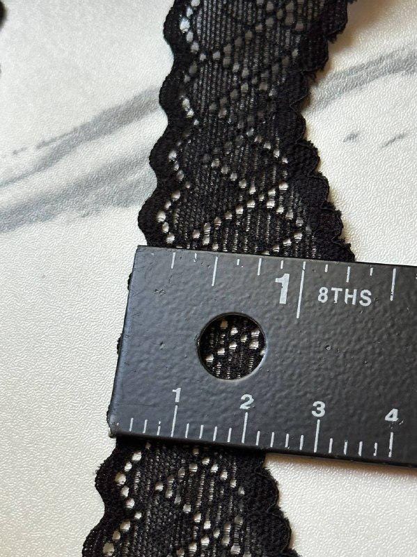 Soft Classic Black Diamond Geometric Wave Wavy Stretch Lace Trim by the Yard, Narrow Scalloped Elastic Ribbon, 1.25", Retail Wholesale Bulk