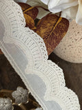 Vintage Cream Beige Cotton Linen Embroidered Scalloped Lace Trim by the Yard, Natural Eyelet Ribbon for Crafts, 1.85", Retail Wholesale Bulk