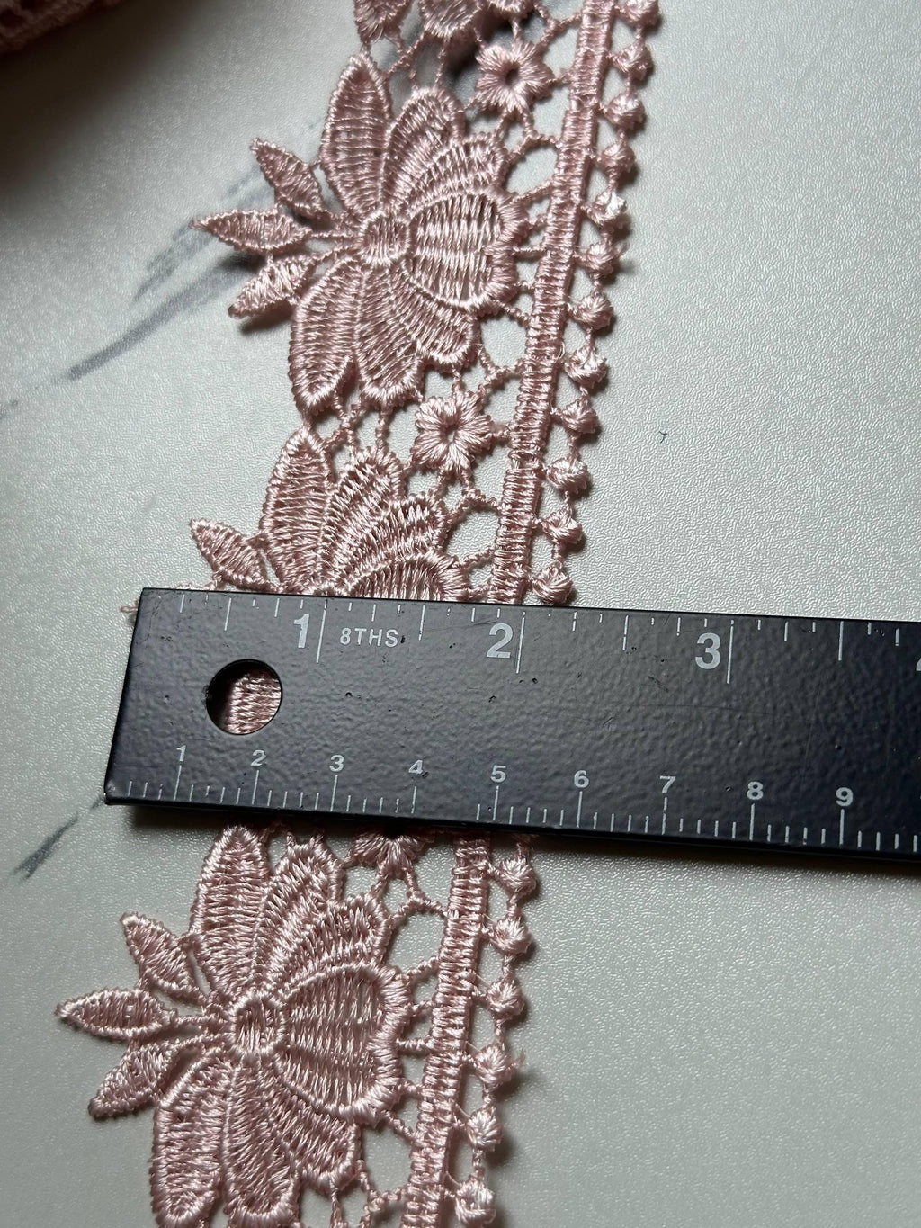 Vintage Dusty Rose Pink Guipure Water Soluble Floral Lace Trim by the Yard, Heavy Venetian Scalloped Ribbon, 2", Retail Wholesale Bulk