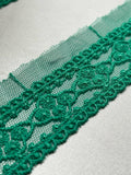 Christmas Emerald Green Mesh Embroidered Scalloped Lace Trim by the Yard, Vintage Floral Ribbon for Crafts, 1", Retail Wholesale Bulk