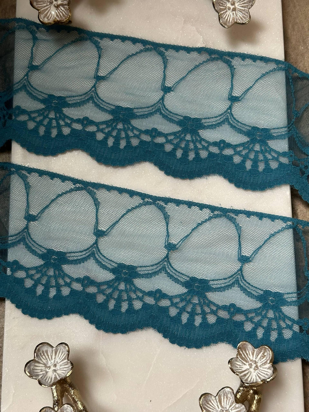 Ultra Soft Deep Teal Blue Scalloped Non-Stretch Lace Trim by the Yard, Wide Tulle Net Ribbon for Sewing Crafts, 4", Retail Wholesale Bulk