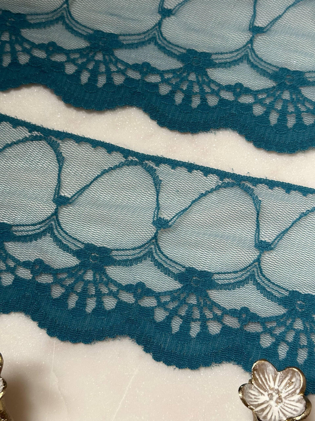 Ultra Soft Deep Teal Blue Scalloped Non-Stretch Lace Trim by the Yard, Wide Tulle Net Ribbon for Sewing Crafts, 4", Retail Wholesale Bulk