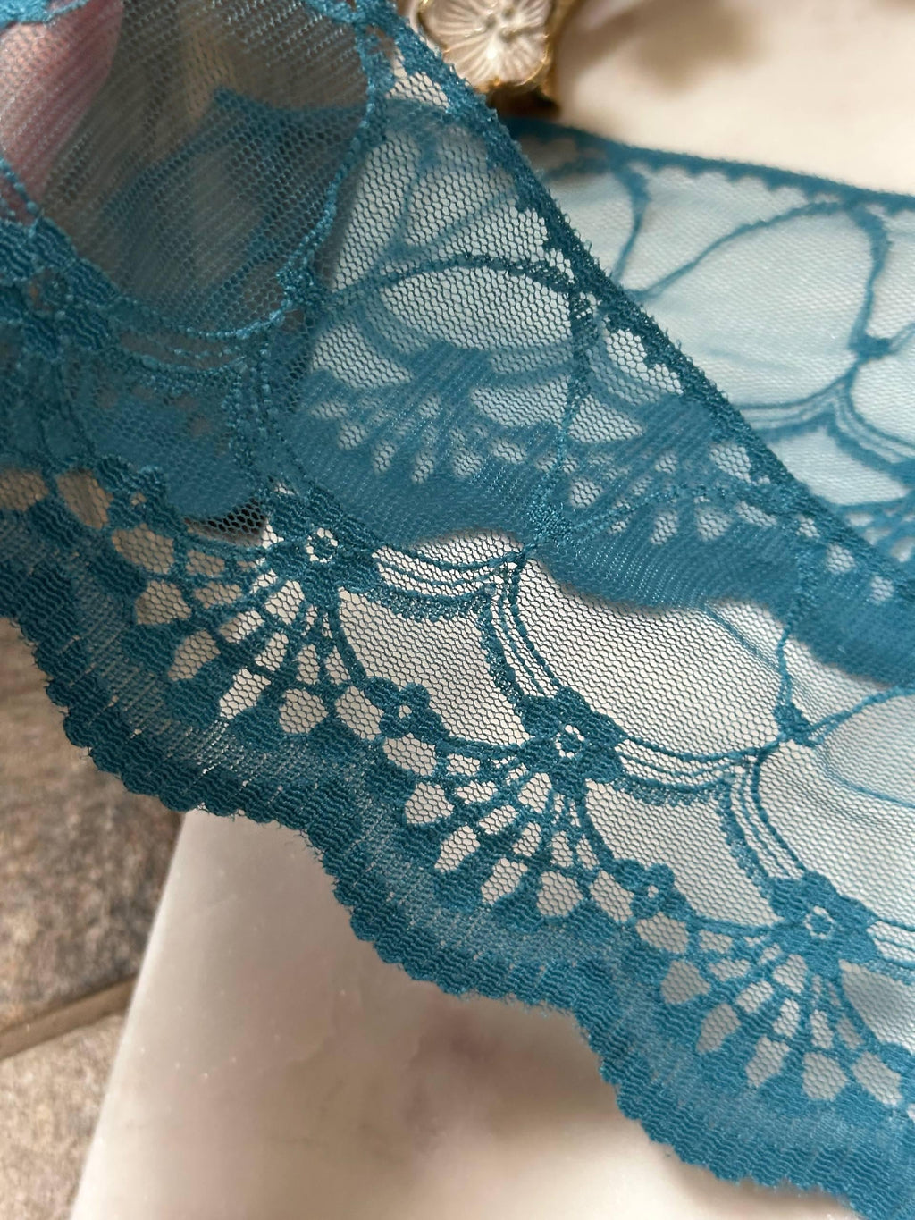 Ultra Soft Deep Teal Blue Scalloped Non-Stretch Lace Trim by the Yard, Wide Tulle Net Ribbon for Sewing Crafts, 4", Retail Wholesale Bulk