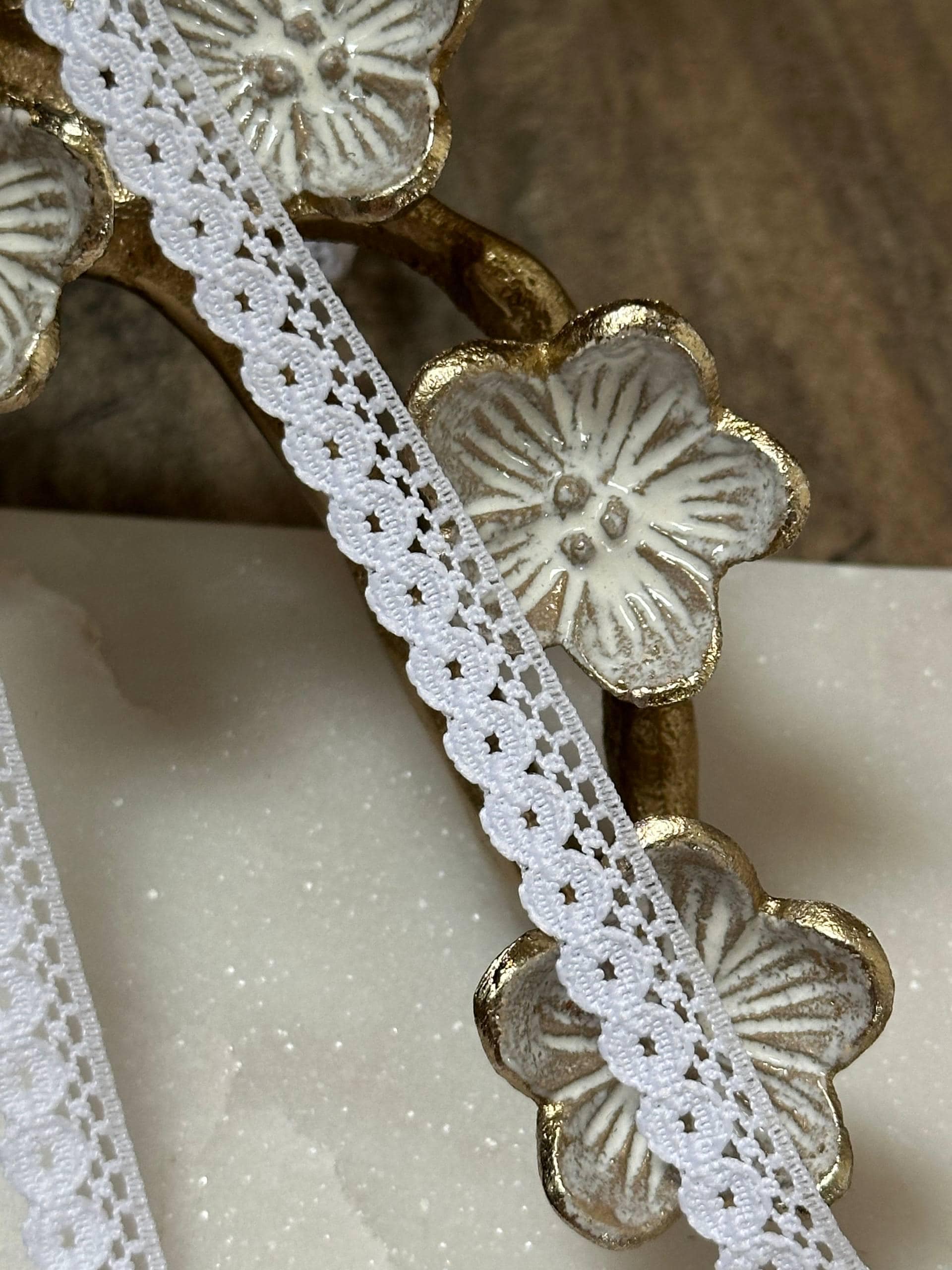 Classic Pure White Delicate Circle Eyelet Non Stretch Lace Trim by Yard, Narrow Scalloped Ribbon for Crafts, 0.75", Retail Wholesale Bulk