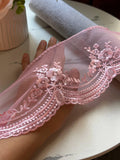 Dusty Rose Pink Ultra Soft Embroidered Mesh Lace Trim by Yard, Floral Scalloped Tulle Ribbon, 4.5", Retail Wholesale Bulk