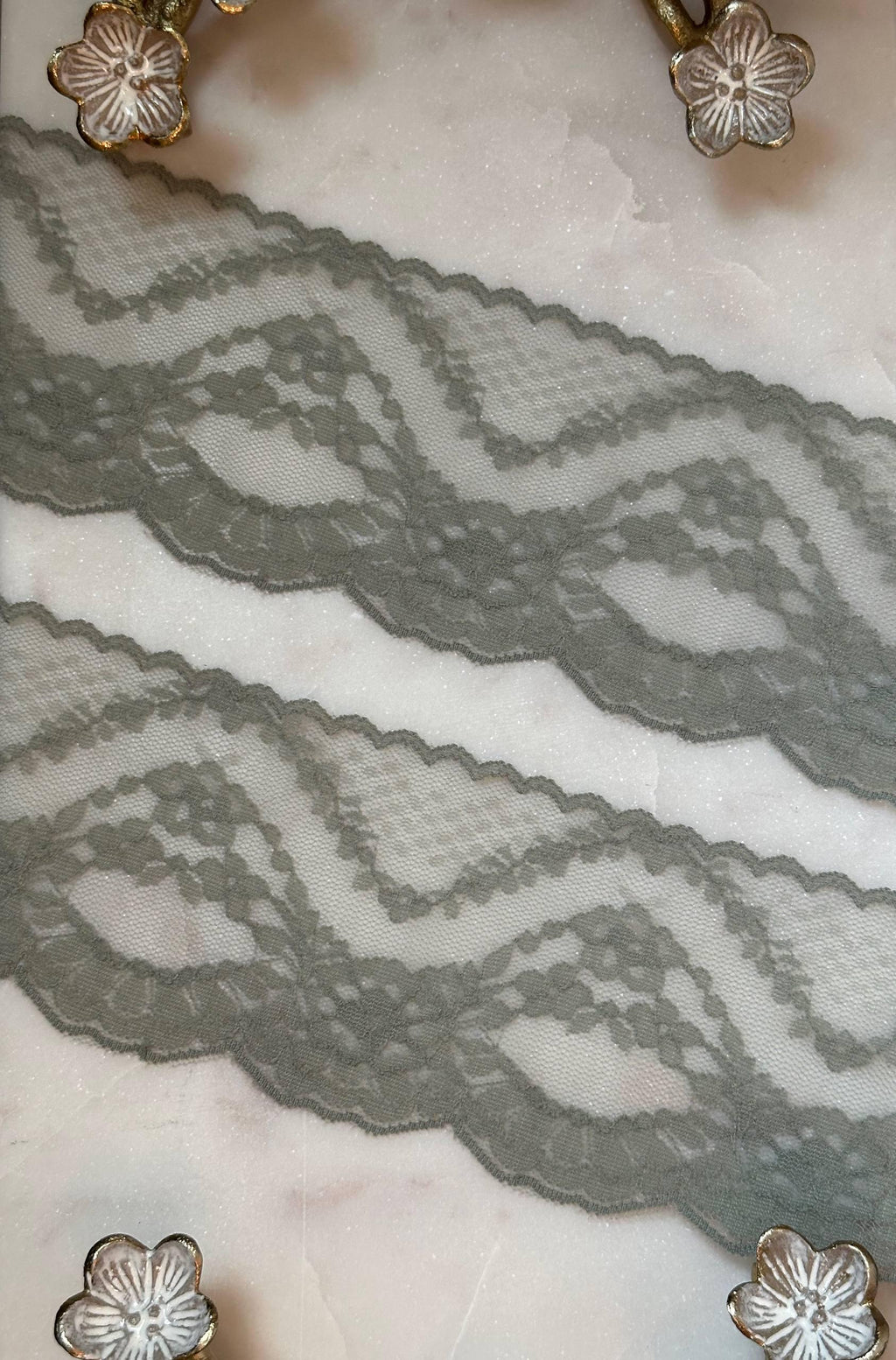 Sage Green Floral Stretch Lace Trim by Yard, Muted Moss Elastic Ribbon for Lingerie Crafts, 3", Retail Wholesale Bulk
