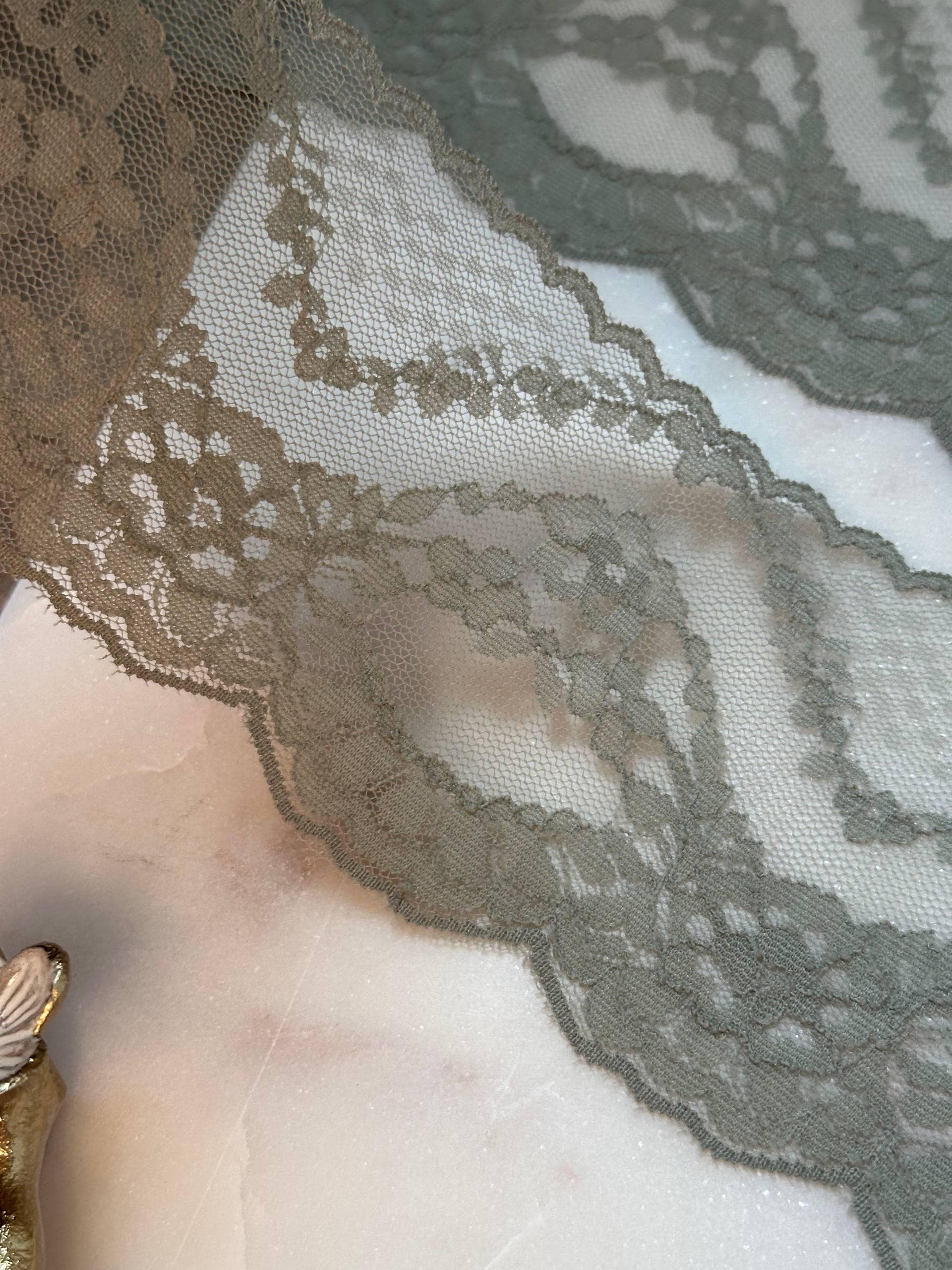 Sage Green Floral Stretch Lace Trim by Yard, Muted Moss Elastic Ribbon for Lingerie Crafts, 3", Retail Wholesale Bulk