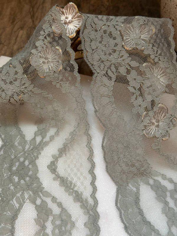 Sage Green Floral Stretch Lace Trim by Yard, Muted Moss Elastic Ribbon for Lingerie Crafts, 3", Retail Wholesale Bulk