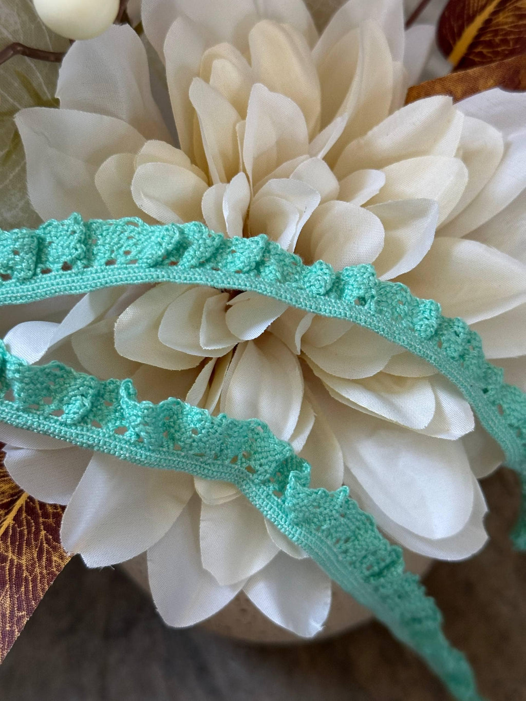 Mint Green Crocheted Ruffled Stretch Elastic Lace Trim by Yard, Knit Ribbon for Doll Clothes, 0.5", Retail Wholesale Bulk