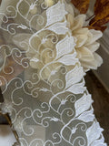 Butter Yellow Ivory Floral Embroidered Mesh Lace Trim by Yard, Tulip Scalloped Tulle Ribbon, 5.3", Retail Wholesale Bulk