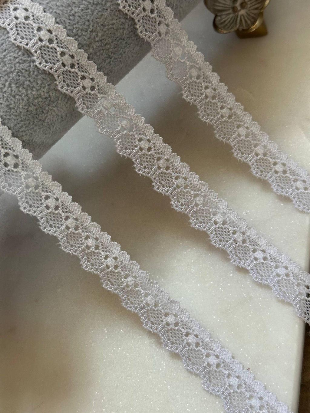 Soft Ice Grey Off White Petite Stretch Lace Trim by Yard, Narrow Elastic Ribbon for Crafts, 0.6", Retail Wholesale Bulk