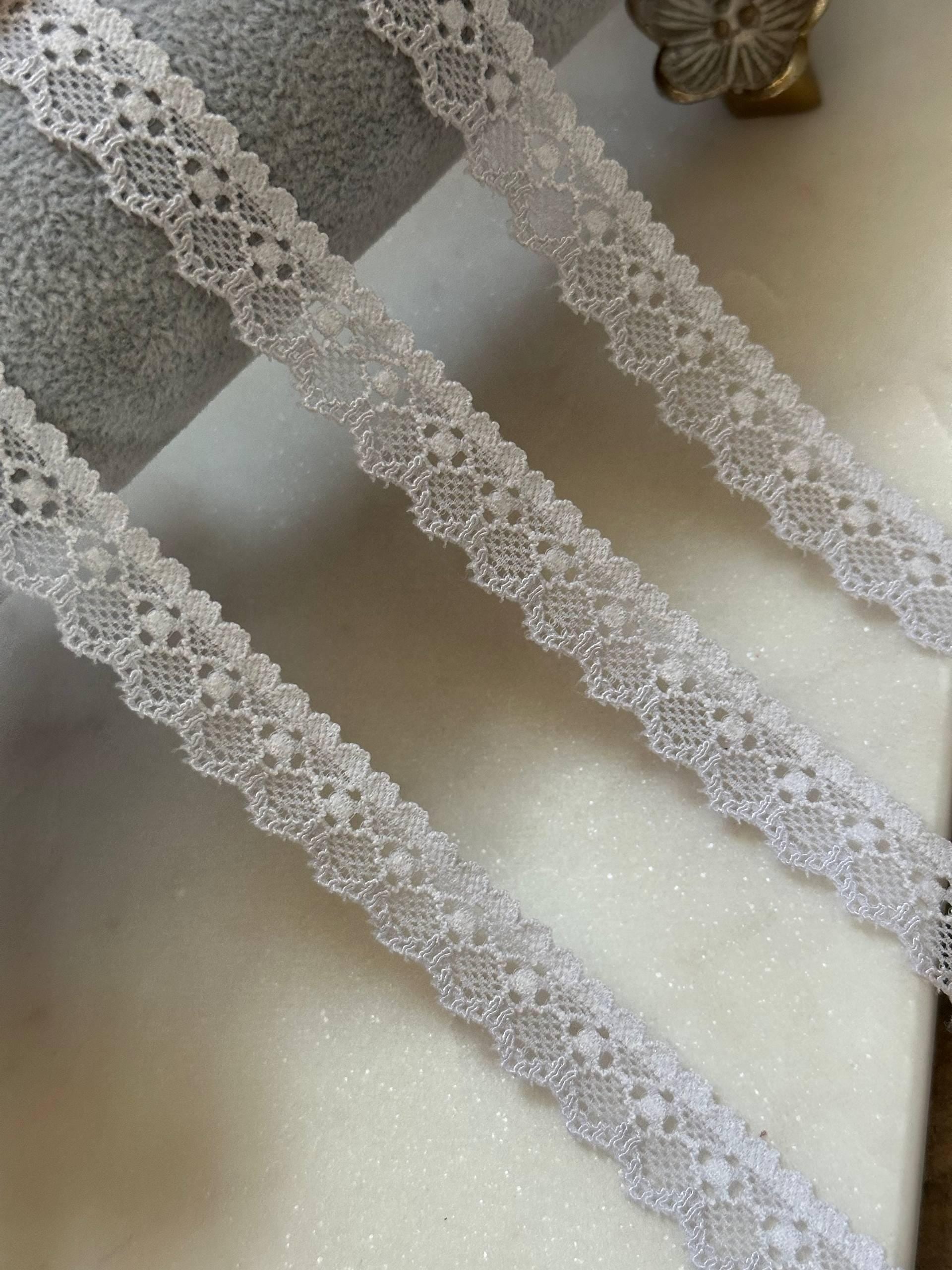Soft Ice Grey Off White Petite Stretch Lace Trim by Yard, Narrow Elastic Ribbon for Crafts, 0.6", Retail Wholesale Bulk