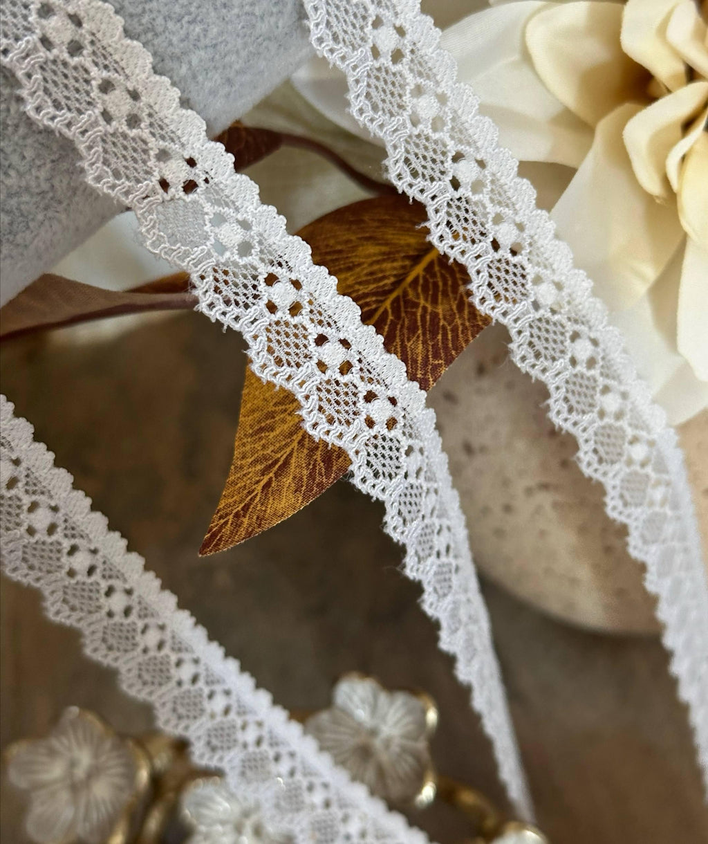 Soft Ice Grey Off White Petite Stretch Lace Trim by Yard, Narrow Elastic Ribbon for Crafts, 0.6", Retail Wholesale Bulk