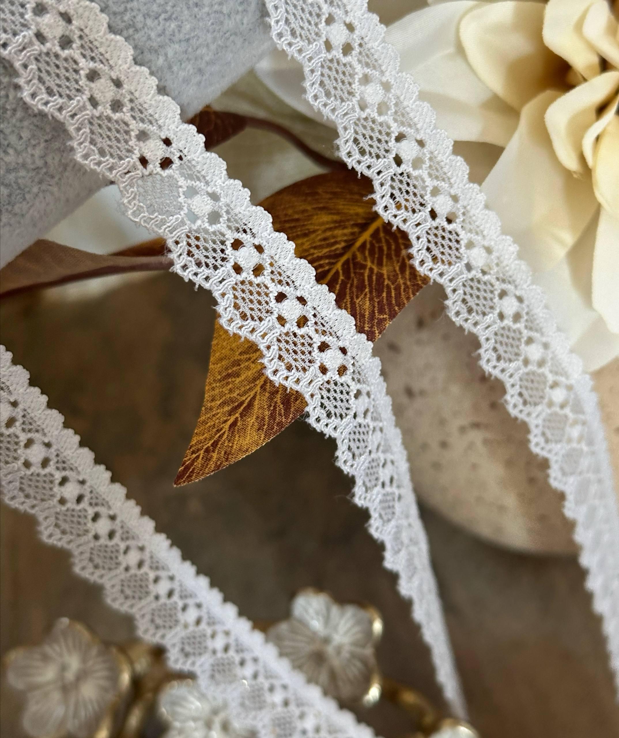 Soft Ice Grey Off White Petite Stretch Lace Trim by Yard, Narrow Elastic Ribbon for Crafts, 0.6", Retail Wholesale Bulk
