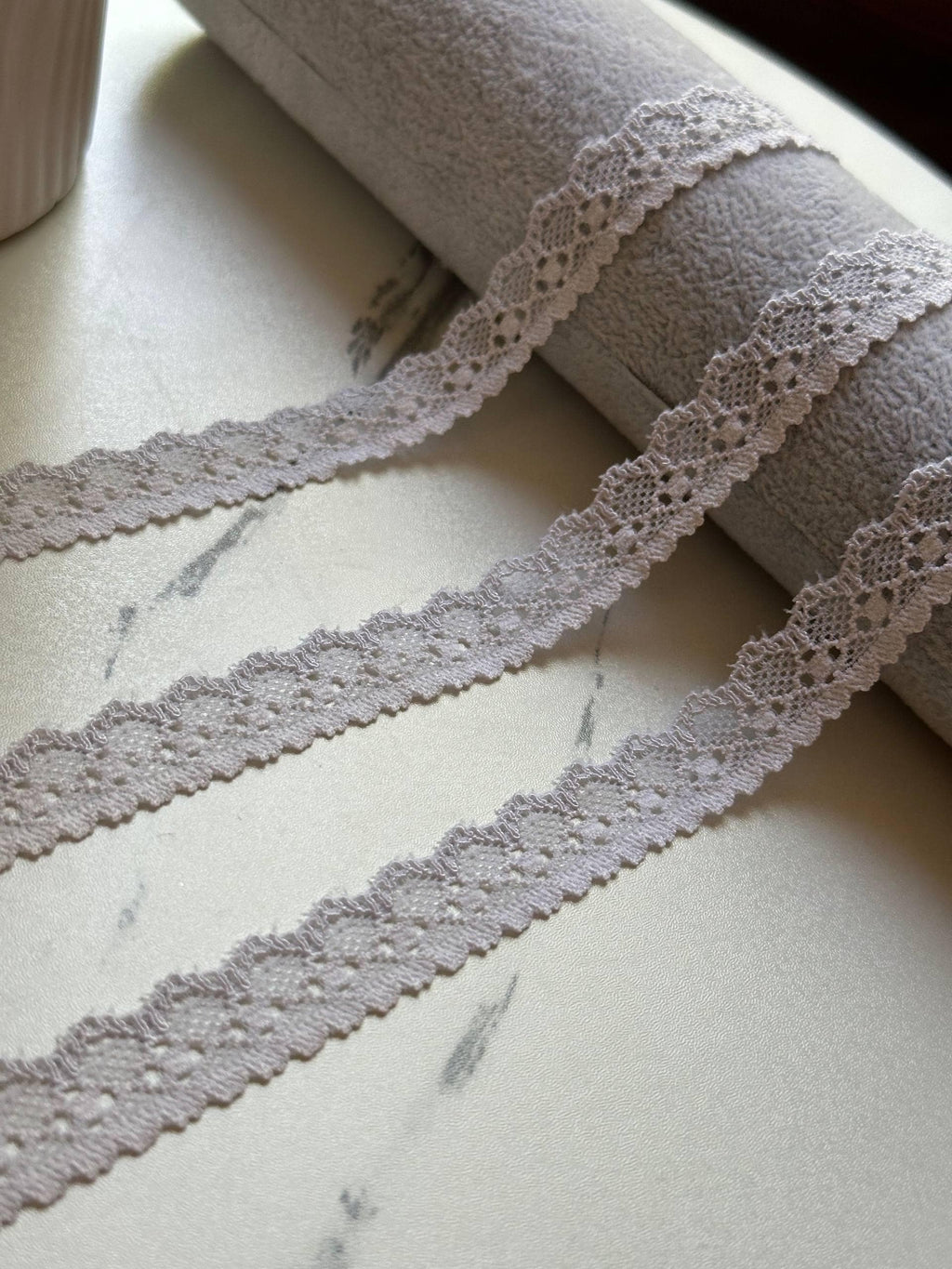 Soft Ice Grey Off White Petite Stretch Lace Trim by Yard, Narrow Elastic Ribbon for Crafts, 0.6", Retail Wholesale Bulk