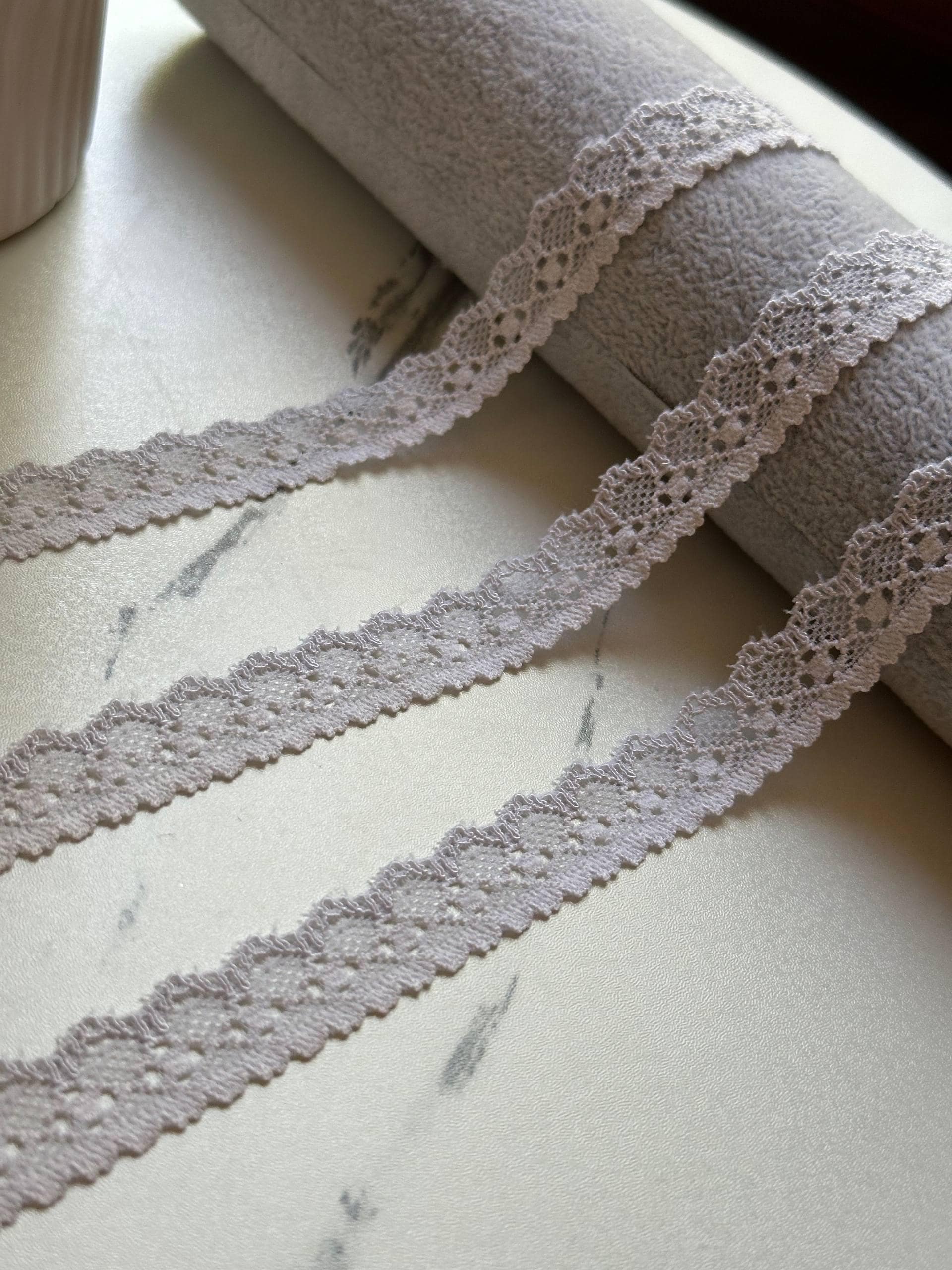 Soft Ice Grey Off White Petite Stretch Lace Trim by Yard, Narrow Elastic Ribbon for Crafts, 0.6", Retail Wholesale Bulk