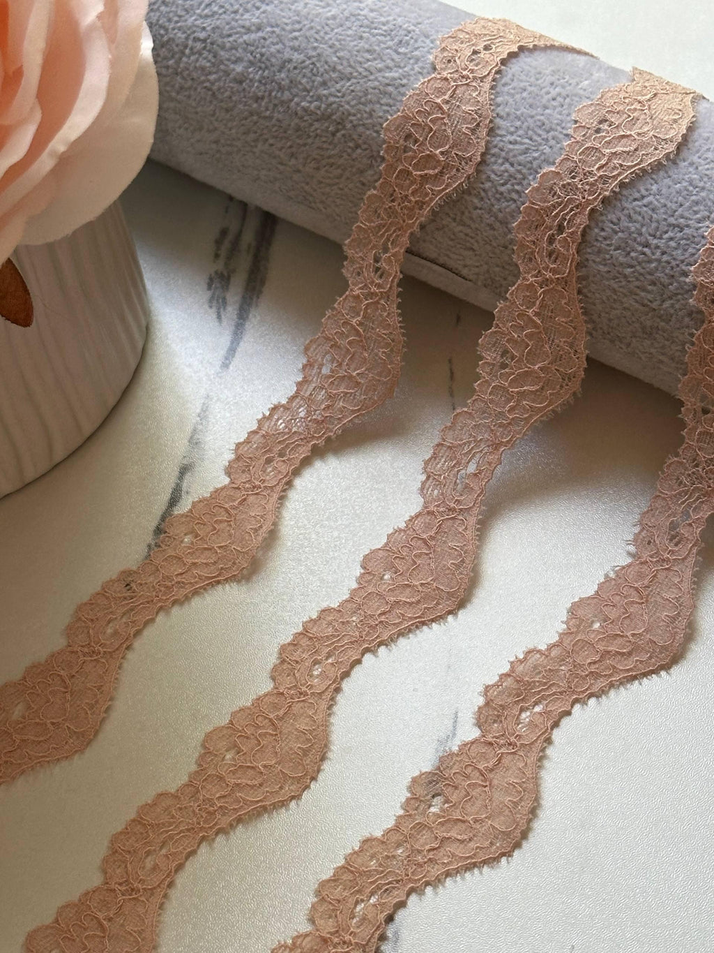 Nude Blush Wavy Stretch Lace Trim by Yard, S-Curve Elastic Ribbon for Lingerie Crafts, 0.85", Retail Wholesale Bulk