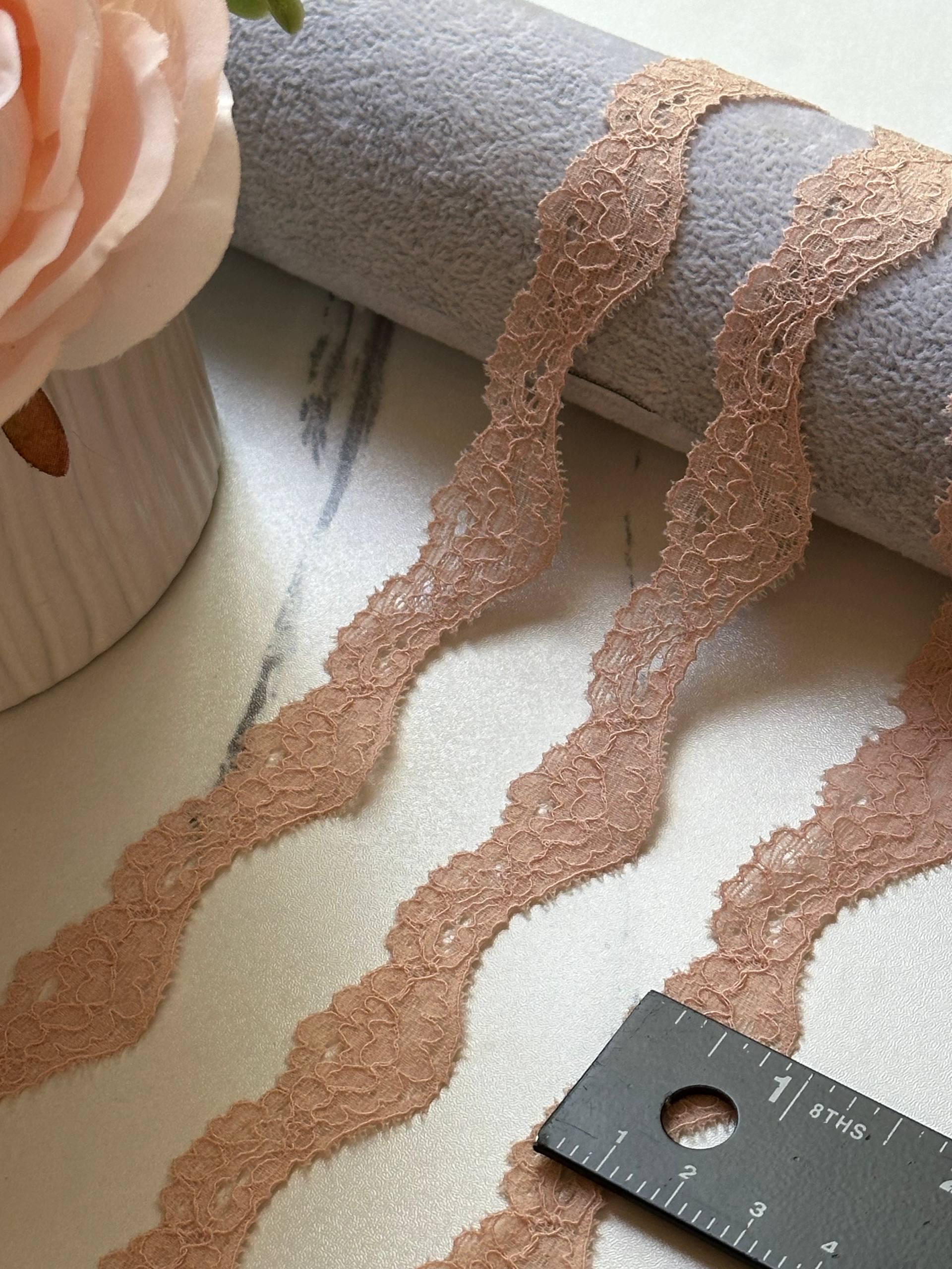 Nude Blush Wavy Stretch Lace Trim by Yard, S-Curve Elastic Ribbon for Lingerie Crafts, 0.85", Retail Wholesale Bulk