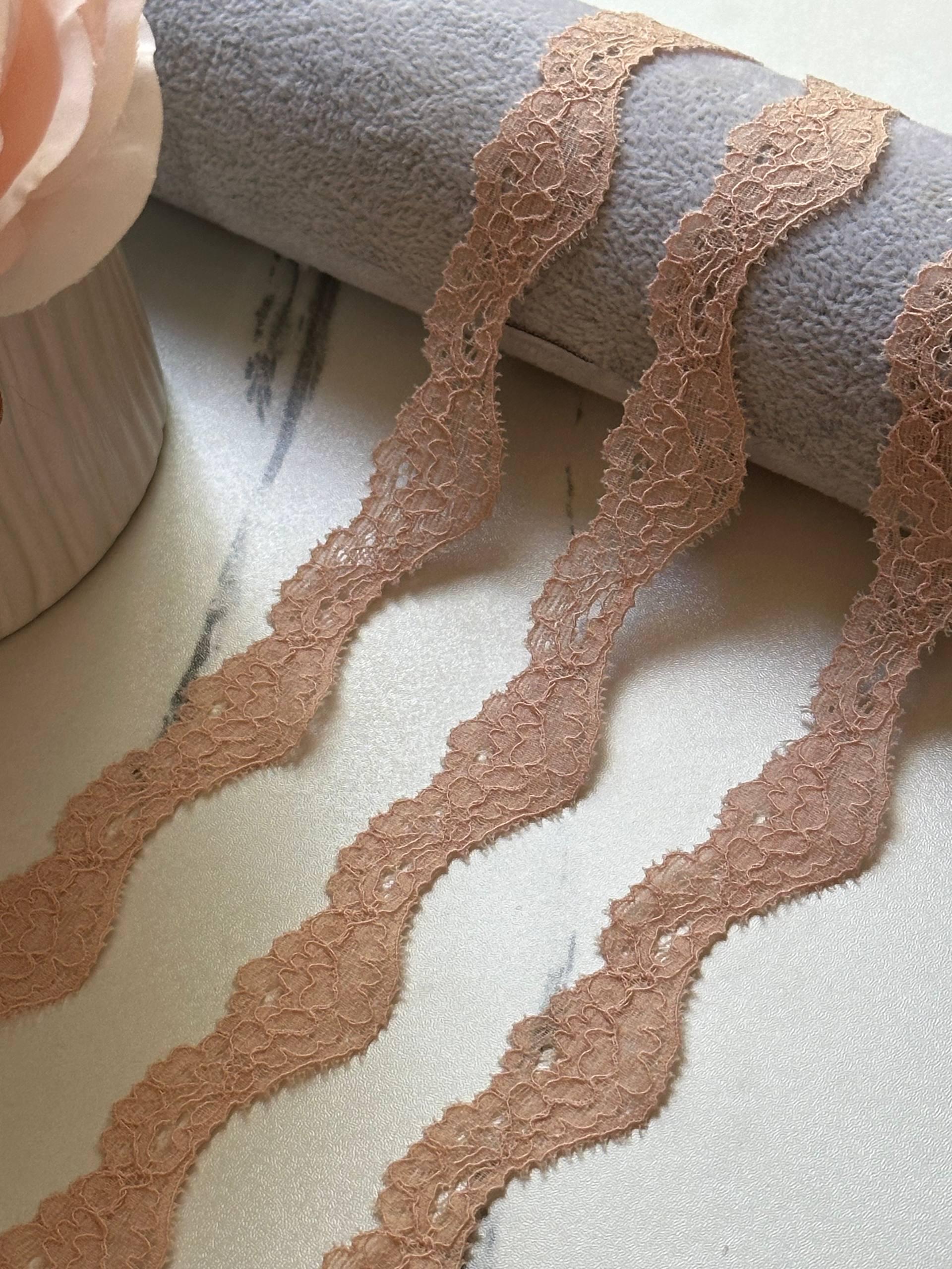 Nude Blush Wavy Stretch Lace Trim by Yard, S-Curve Elastic Ribbon for Lingerie Crafts, 0.85", Retail Wholesale Bulk