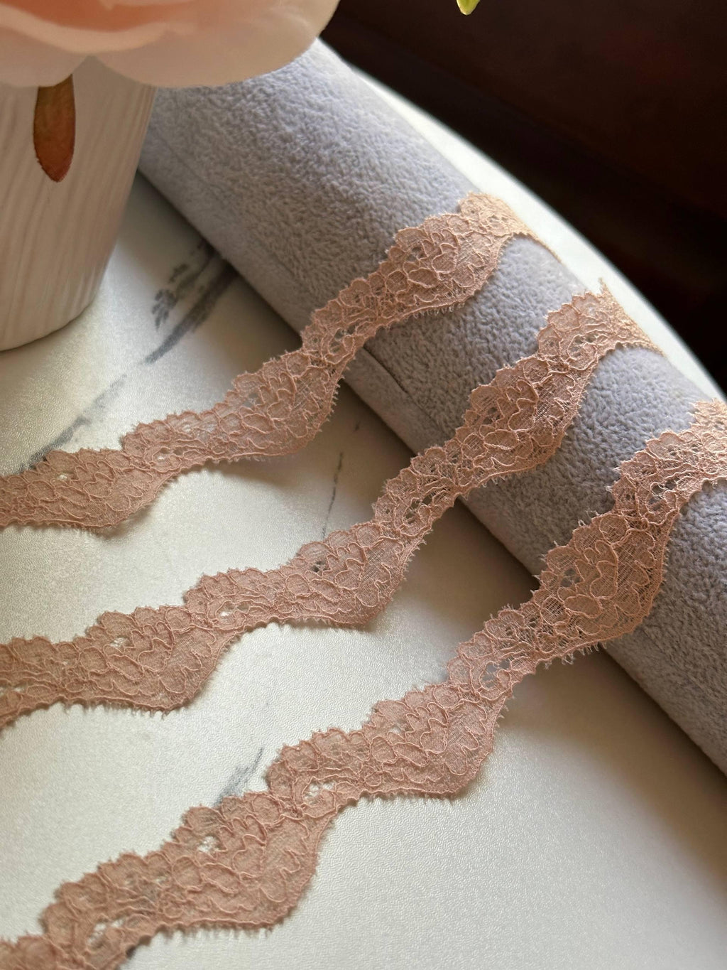 Nude Blush Wavy Stretch Lace Trim by Yard, S-Curve Elastic Ribbon for Lingerie Crafts, 0.85", Retail Wholesale Bulk