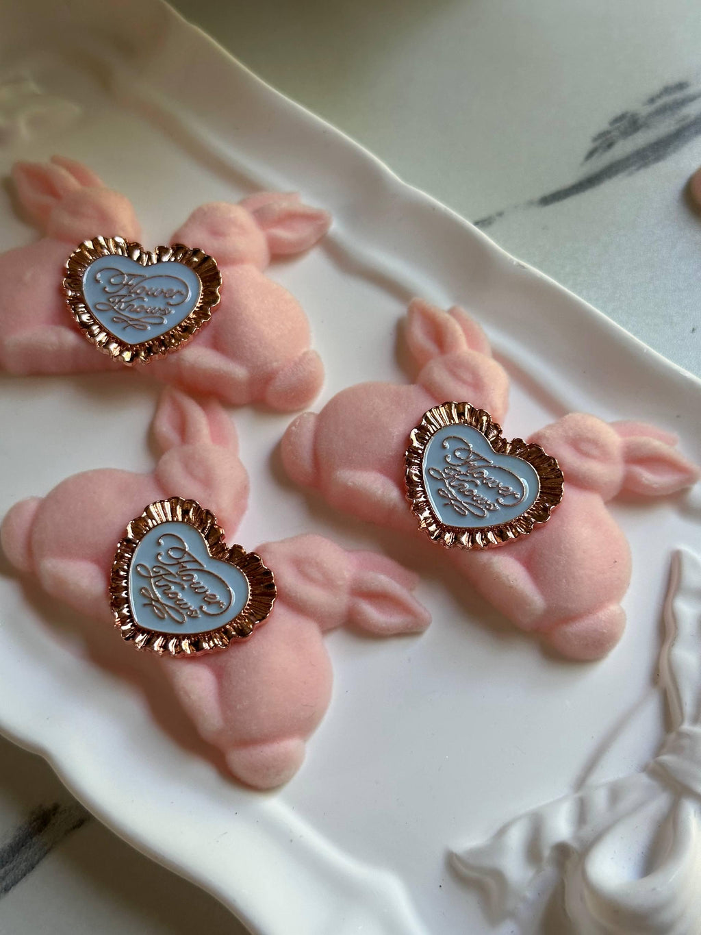 Pink Velvet Bunny Cabochon for Lolita Brooch, DIY Pen Brush Trim or Hair Clips, Bunny Makeup Mod, 2.35", Retail Wholesale Bulk