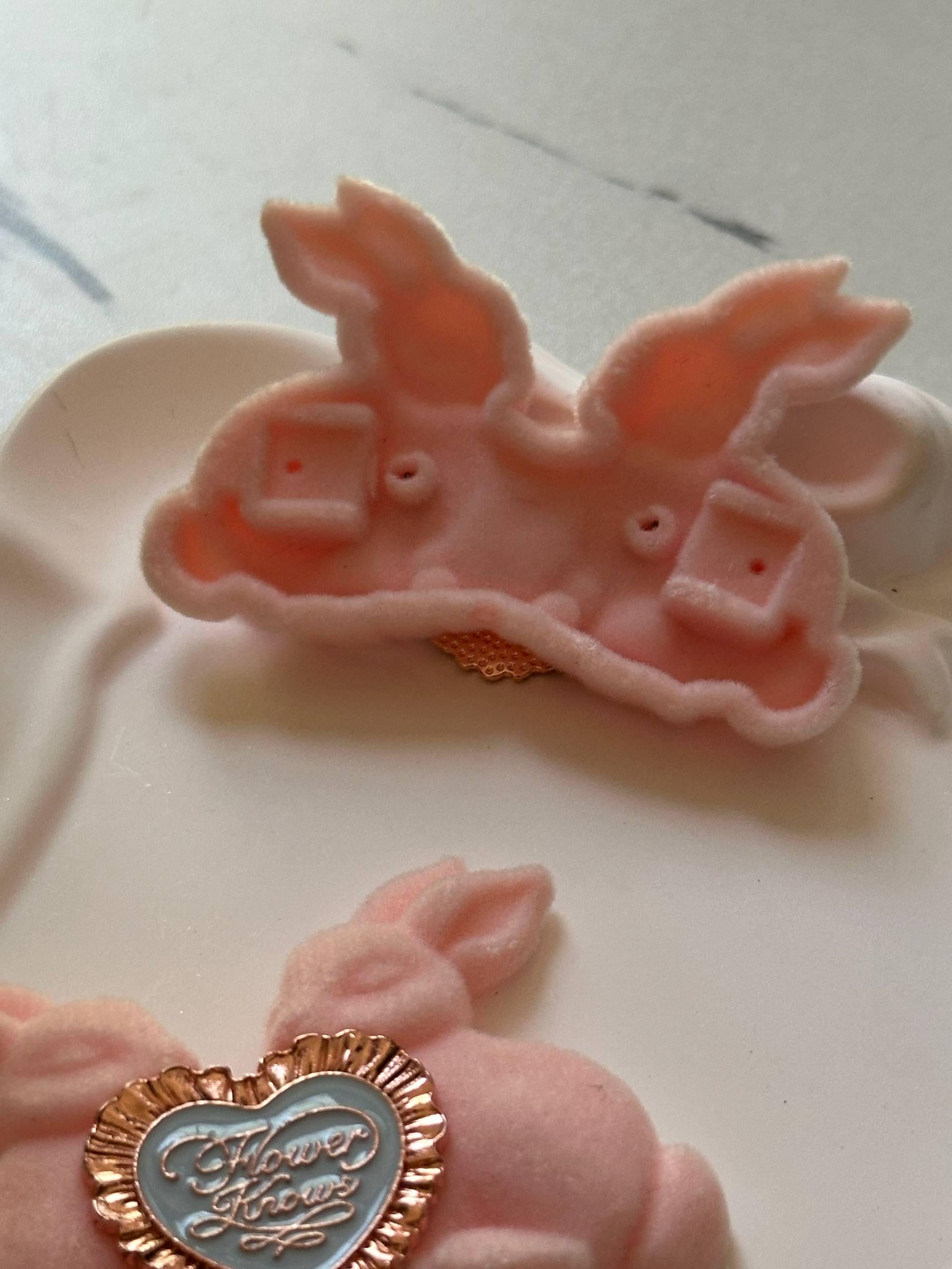 Pink Velvet Bunny Cabochon for Lolita Brooch, DIY Pen Brush Trim or Hair Clips, Bunny Makeup Mod, 2.35", Retail Wholesale Bulk