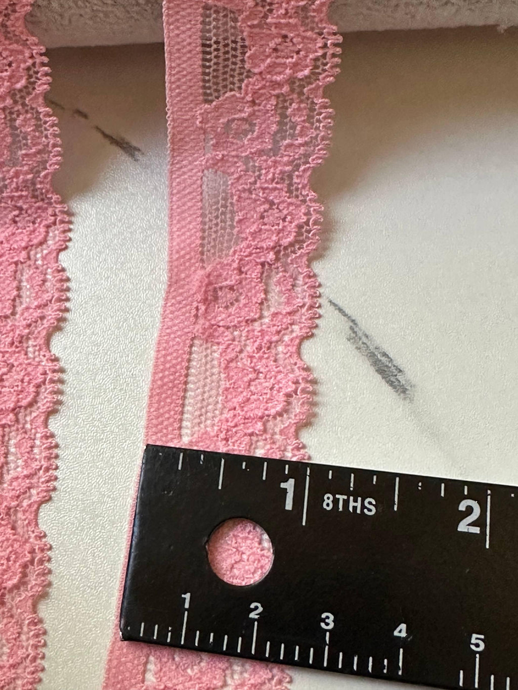 Soft Pink Stretch Lace Trim by Yard, Floral Scalloped Elastic Ribbon, Coquette Craft Supply, 1", Retail Wholesale Bulk