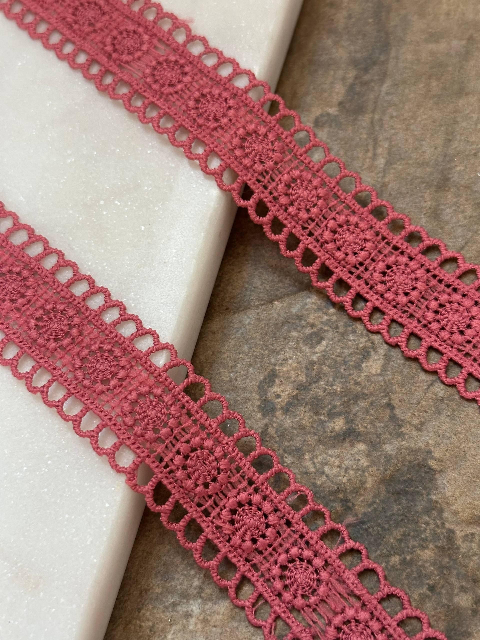 Rose Pink Guipure Water Soluble Lace Trim, Openwork Crochet Ribbon, Coquette Craft Supply, 1", Retail Wholesale Bulk
