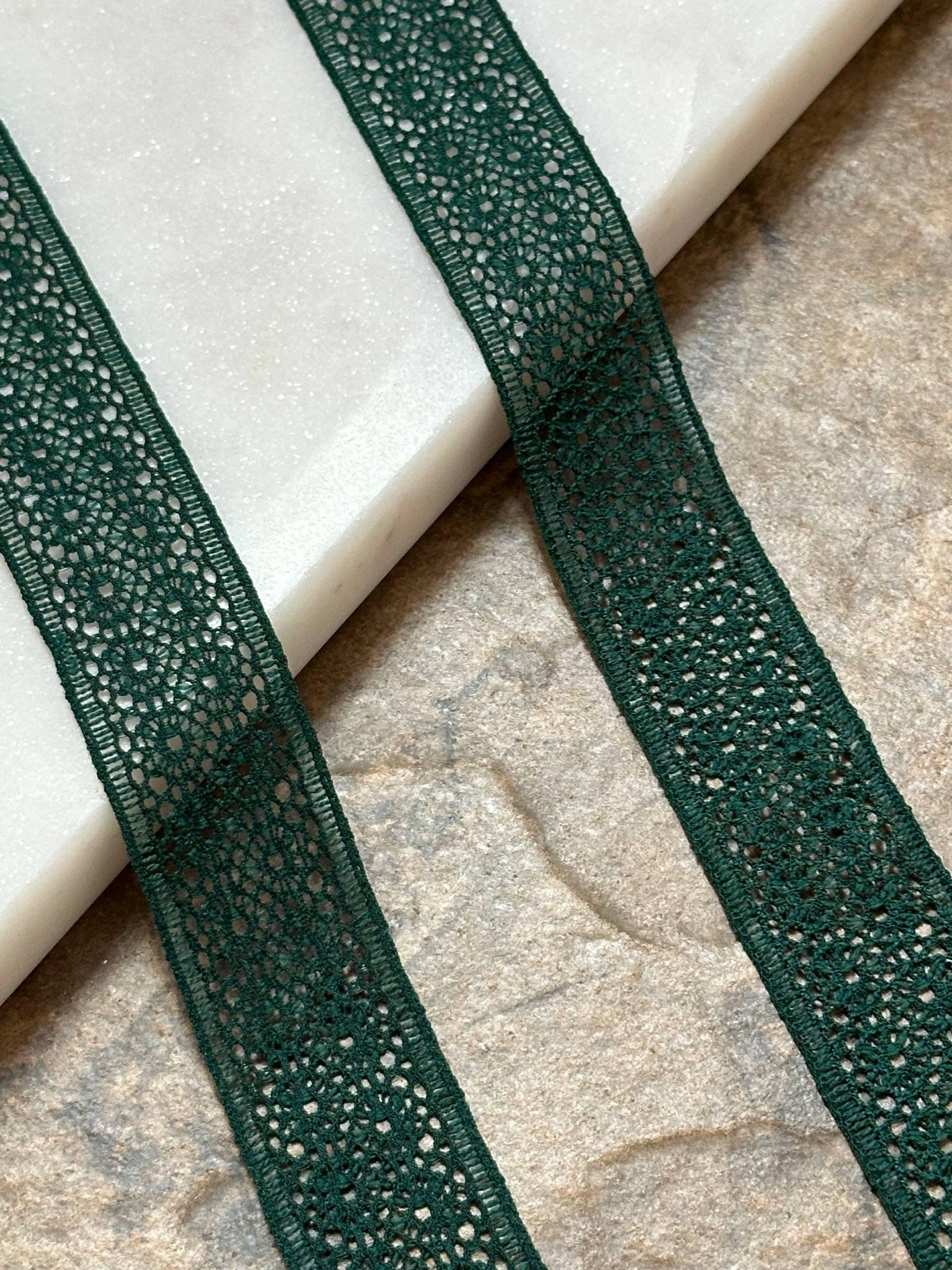 Dark Forest Christmas Green Stretch Lace Trim by Yard, Elastic Ribbon, Coquette Craft Supply, 1", Retail Wholesale Bulk