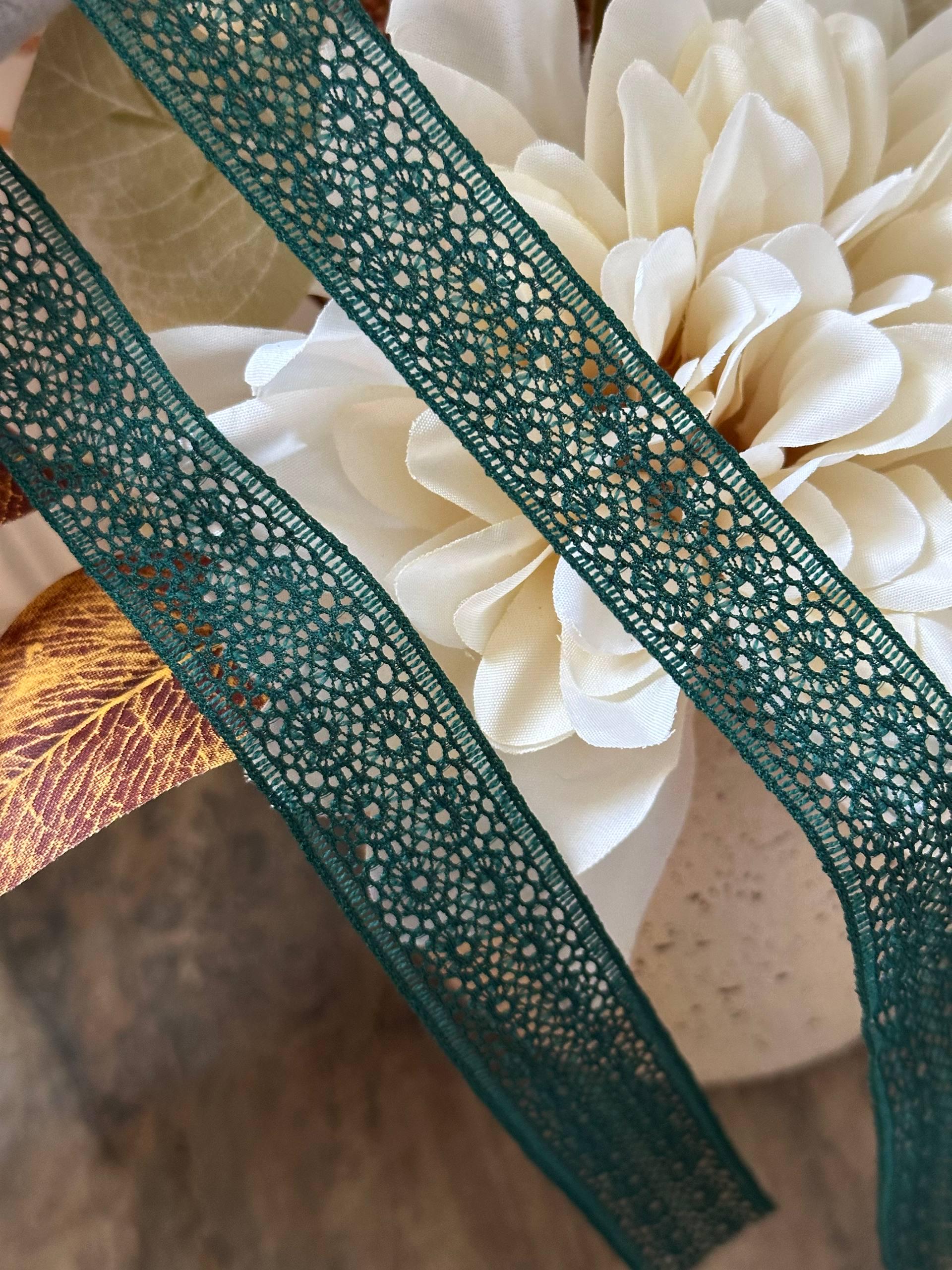 Dark Forest Christmas Green Stretch Lace Trim by Yard, Elastic Ribbon, Coquette Craft Supply, 1", Retail Wholesale Bulk