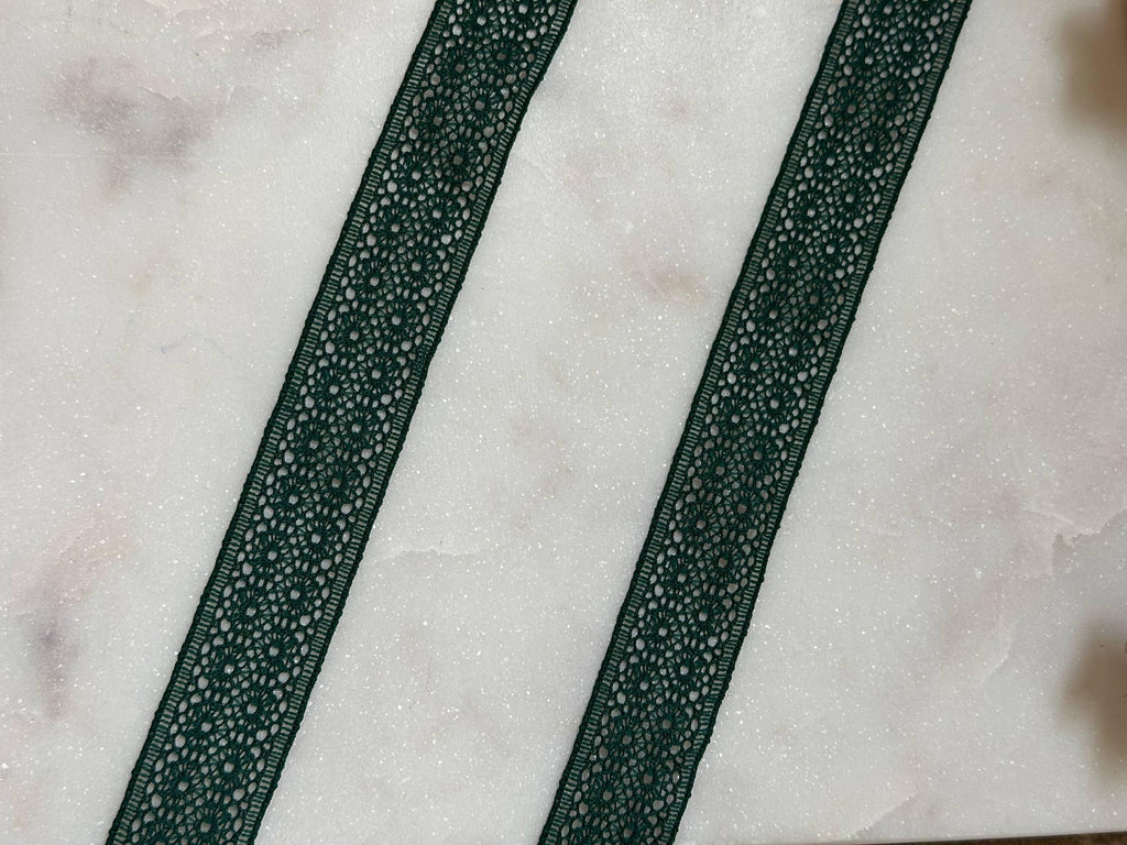 Dark Forest Christmas Green Stretch Lace Trim by Yard, Elastic Ribbon, Coquette Craft Supply, 1", Retail Wholesale Bulk