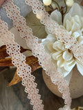Two Tone Pink Cream Stretch Lace Trim by Yard, Elastic Ribbon, Coquette Craft Supply, 0.85", Retail Wholesale Bulk