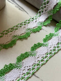 Two Tone Green White Crochet Cotton Lace Trim, Openwork Ribbon, Coquette Craft Supply, 1.5", Retail Wholesale Bulk