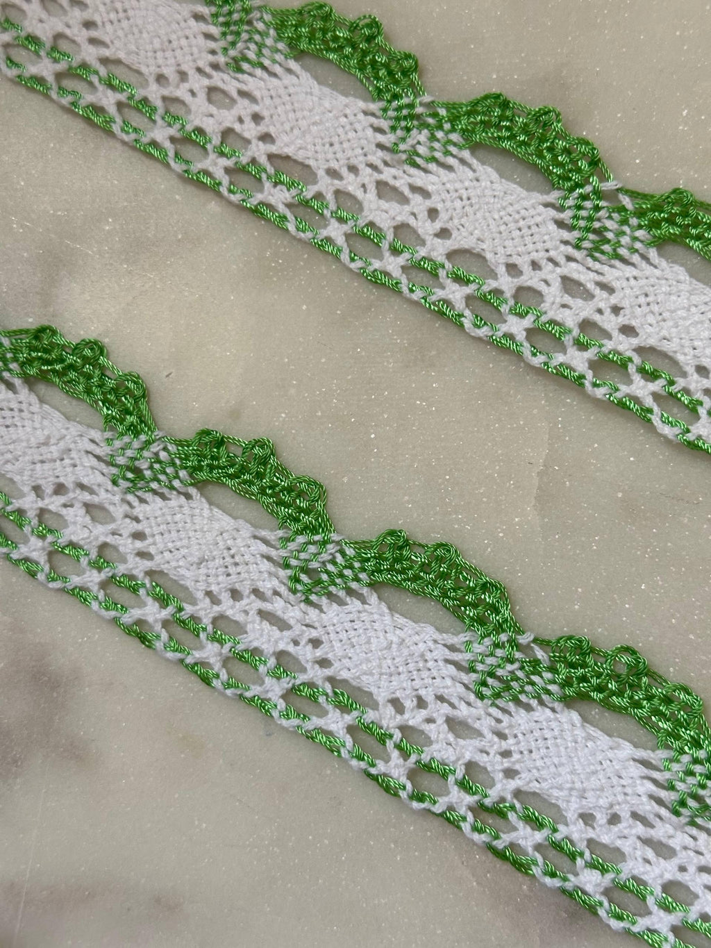 Two Tone Green White Crochet Cotton Lace Trim, Openwork Ribbon, Coquette Craft Supply, 1.5", Retail Wholesale Bulk
