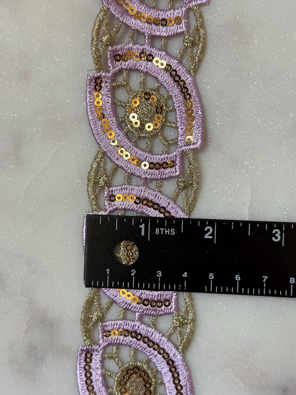 Lavender Gold Sequin Guipure Water Soluble Lace Trim Metallic Ribbon, Coquette Craft Supply, 1.5", Retail Wholesale Bulk