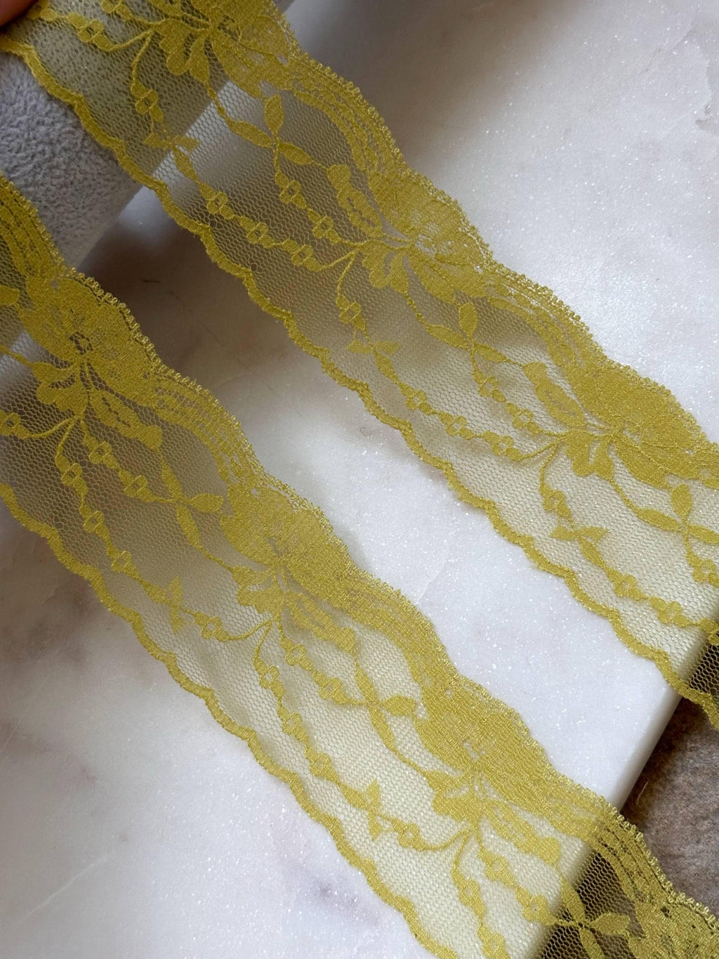 Mustard Yellow Floral Lace Trim by Yard, Non Stretch Drape Ribbon, Soft Skin Friendly Coquette Craft Supply, 2", Retail Wholesale Bulk