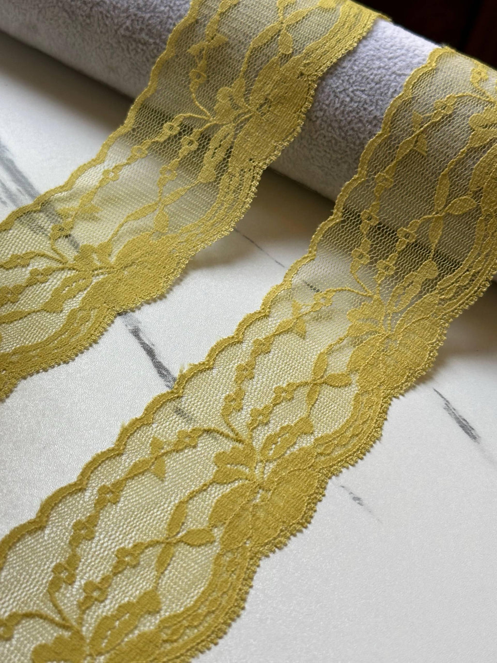 Mustard Yellow Floral Lace Trim by Yard, Non Stretch Drape Ribbon, Soft Skin Friendly Coquette Craft Supply, 2", Retail Wholesale Bulk