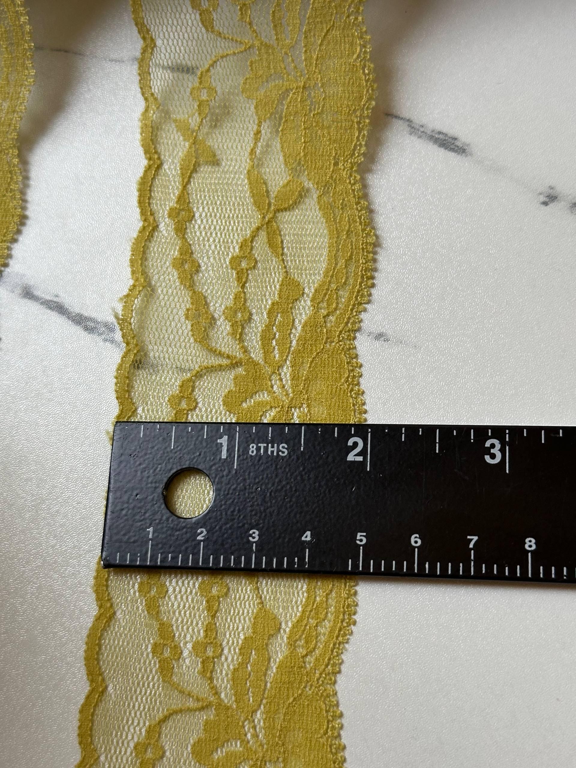 Mustard Yellow Floral Lace Trim by Yard, Non Stretch Drape Ribbon, Soft Skin Friendly Coquette Craft Supply, 2", Retail Wholesale Bulk